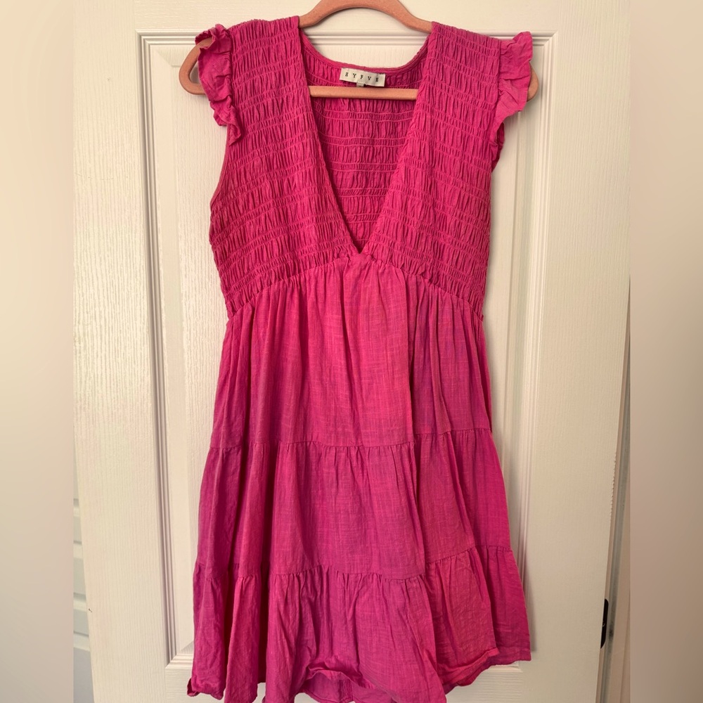 HYFYVE Bright Pink Sleeveless Dress with deep V in front.  Size L.